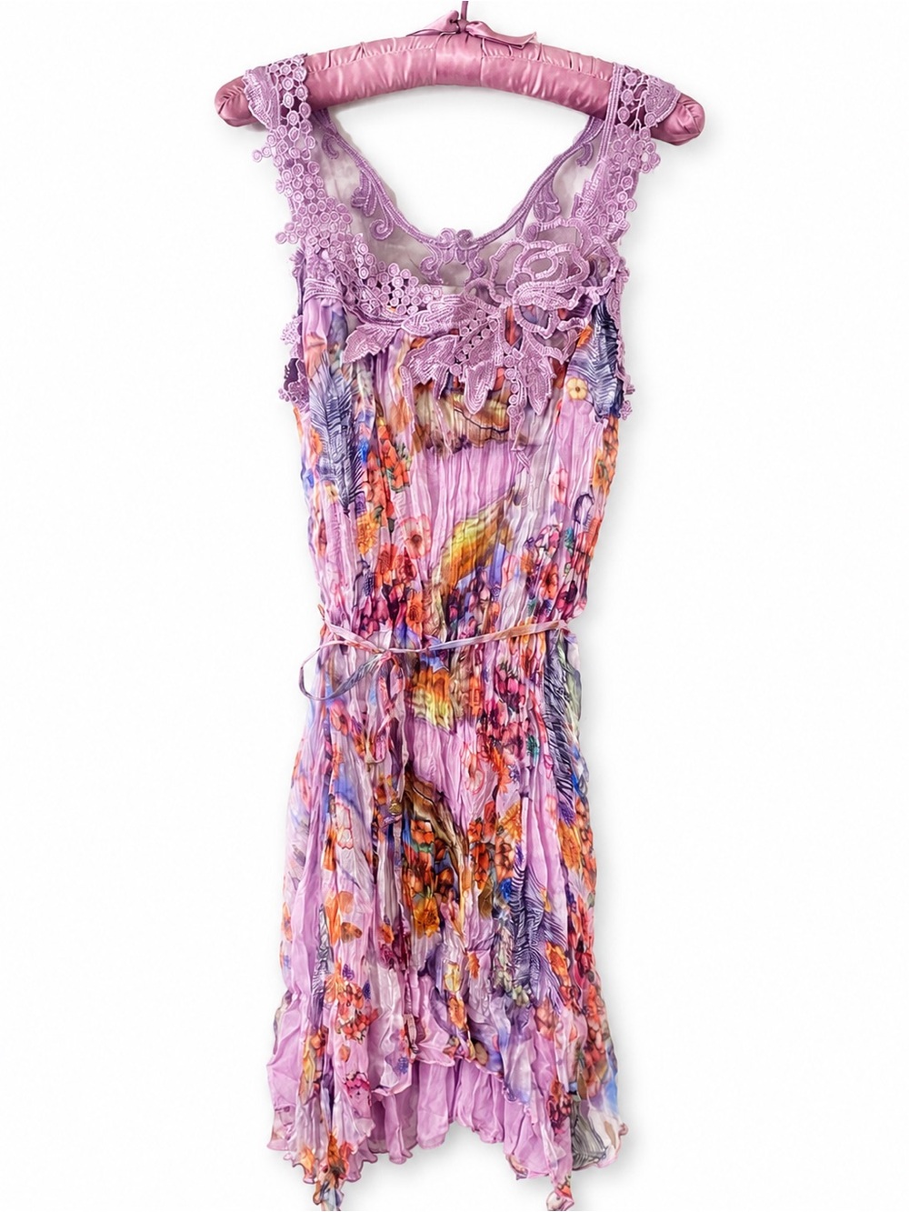 Pretty Angel Lavender Floral Asymmetrical Lace-Trim Dress